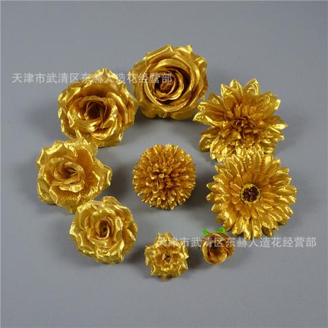 头绢布玫瑰花朵婚礼装饰小花苞跨境供应金色玫瑰diy花